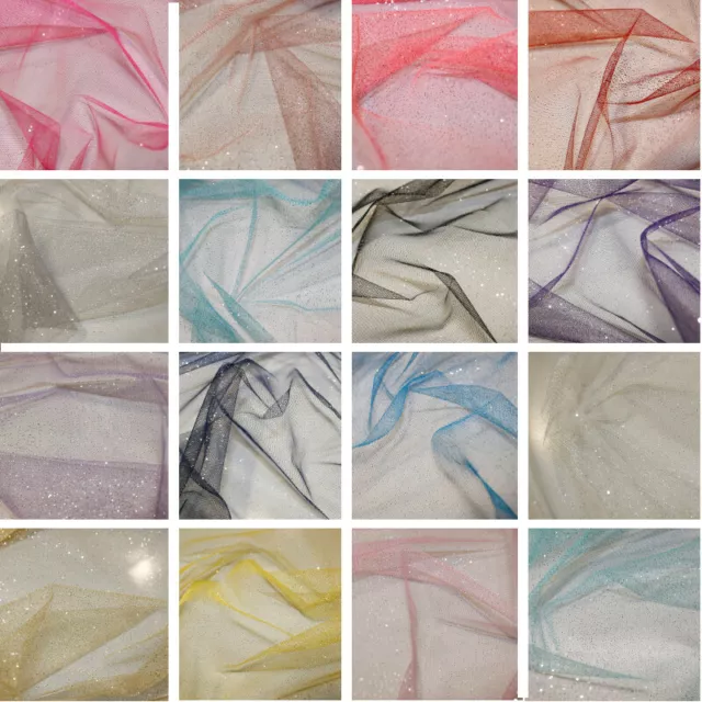 Glitter Tulle Fabric Soft Dress Net Sheer 150cm Wide Fancy Dress Costume Party