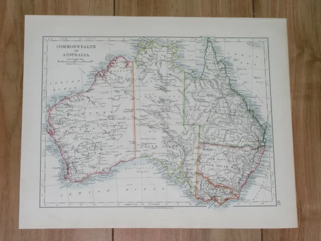 1906 Antique Map Of Australia / New South Wales Victoria / Melbourne Sydney