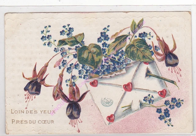 CPA GAUFREE EMBOSSED Fleurs  loin des yeux pres du coeur ca1908