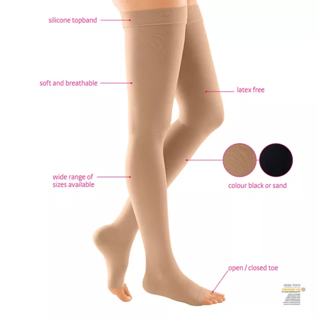 duomed soft thigh BLACK or SAND support stockings varicose veins compression 3