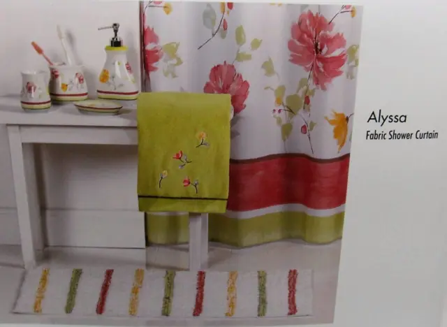 Floral Watercolors ALYSSA 3 Pc Bath Set Shower Curtain Fingertip Towel & Hooks