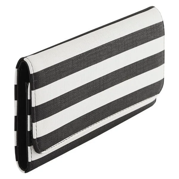 NWT Kut from The Kloth Slim Wallet Black White Striped Wallet Vegan Leather