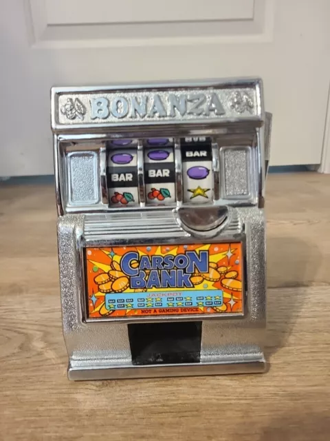 Vintage Slot Machine Coin Bank Plastic Bonanza Carson Bank Made in Taiwan