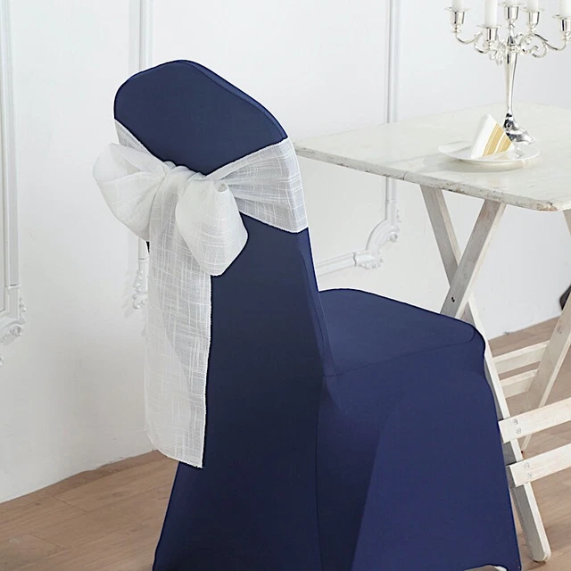 5 WHITE CHAIR SASHES Premium Polyester Faux Burlap Wedding Decorations