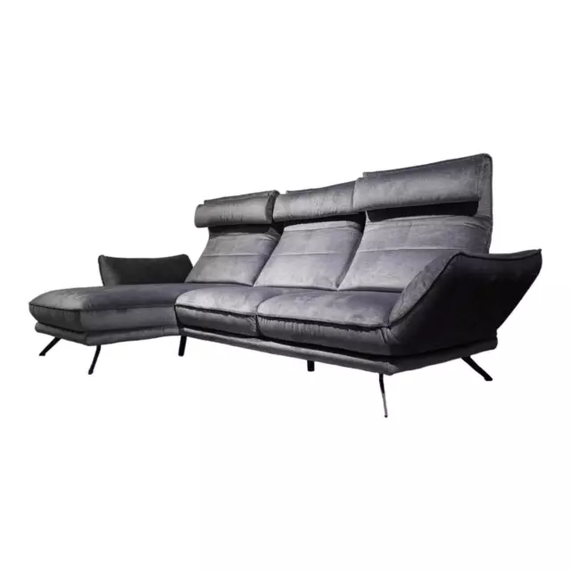 Hukla Sofa Couch Ecksofa Hu Hp21001 Stoff Samt Dunkelgrau Gestell Metall