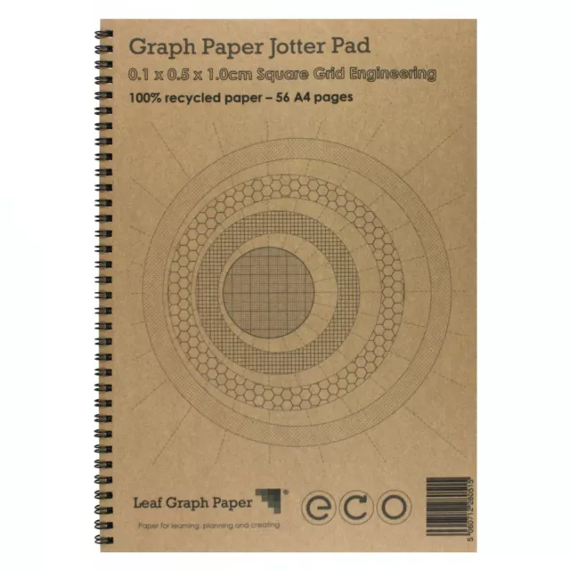 A4 Grafikpapier 1 mm 0,1 cm quadratisch, 100 % recycelt Jotterpad, 56 Seiten