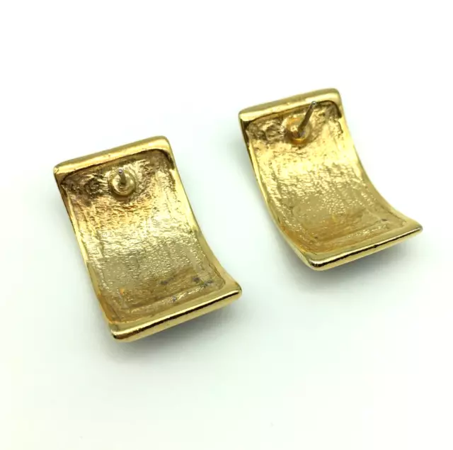 VINTAGE BLACK ENAMEL Gold tone Half Hoop Earrings chunky pierced $5.00 ...