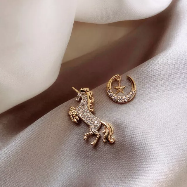 Fashion KC Gold Animal Horse Moon Star Crystal Earrings Ear Stud Women Jewelry