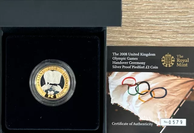 2008 Silver Proof Piedfort £2 Coin Olympic Handover In Case With COA Royal Mint