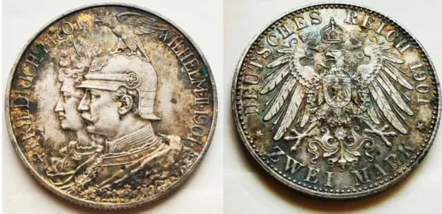 Original Kaiserreich Silbermünze Preußen Wilhelm II. 2 Mark 1901 A Schöne Patina