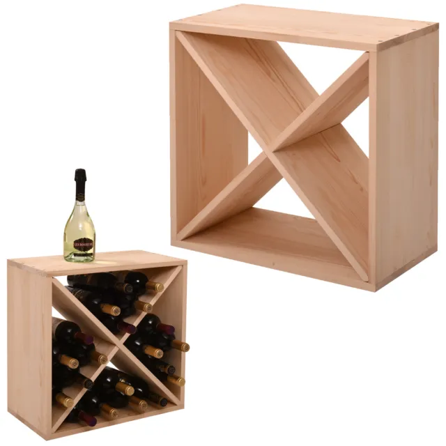24 Bottle Wine Rack Holder Stackable Countertop Wine Storage Display Solid Wood