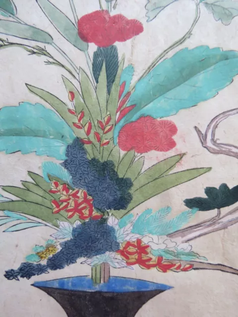 Antique JAPANESE 17th C Ikebana Rikka Flower Arrangement  WATERCOLOR Painting