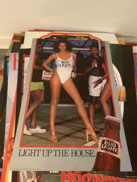 Vintage Poster 30”x20” Budweiser Light Up The House 1990 Bud Light Model