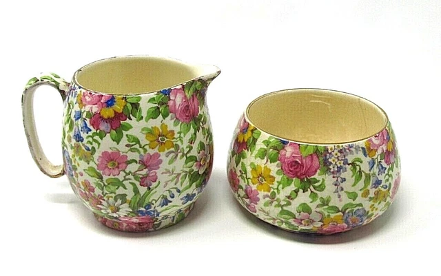 Royal winton grimwades summertime countess open sugar bowl and creamer set 2