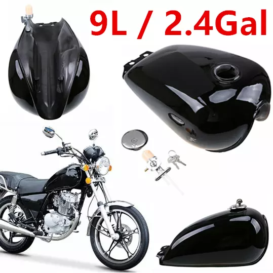 9L / 2.4Gal Universal Custom Retro Cafe Racer Motorcycle Fuel Gas Tank Key Cover