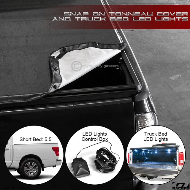 For 2016-2022 Nissan Titan 5.5'/66" Bed Hidden Snap-On Tonneau Cover+LED Lights