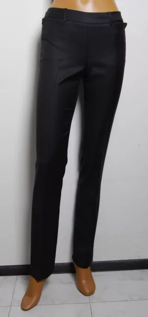 CHANEL Women Black Pants 100% Wool Solid Skinny Straight Casual Trousers FR 36 S