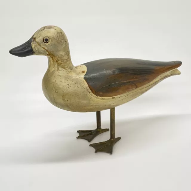 Vintage Sarried Ltd Italy 16"x10.5" Wood & Brass Duck Decoy Sculpture Figurine