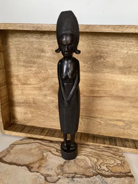 Vtg Tanzania Tribal Native Hand Carved Ebony Wood African Woman Statue Figure