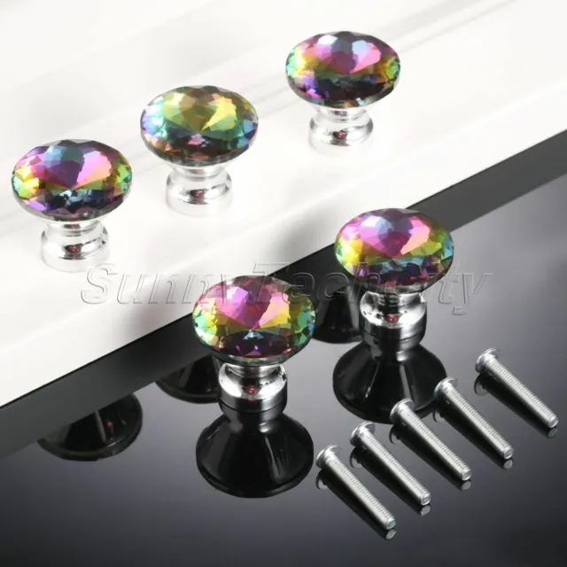 10x Rainbow Crystal Glass Cabinet Knobs Drawer Door Diamond Closet Pull Handles
