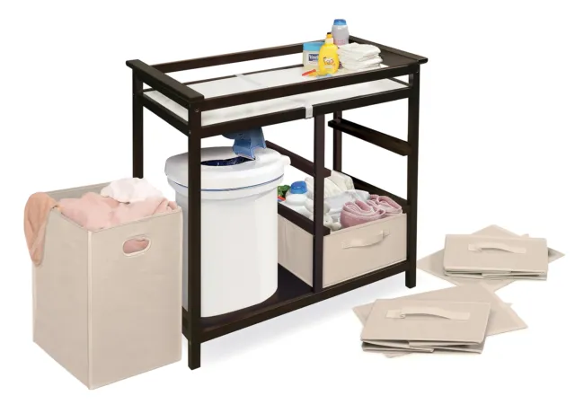 Modern Changing Table with 3 Baskets & Hamper - Espresso 2