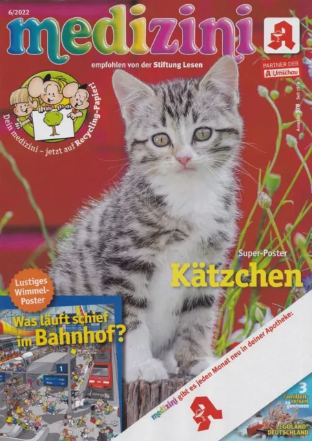 Neu! Medizini 6/2022 Kinder Zeitschrift Kätzchen Katze Wimmel Poster Im Bahnhof