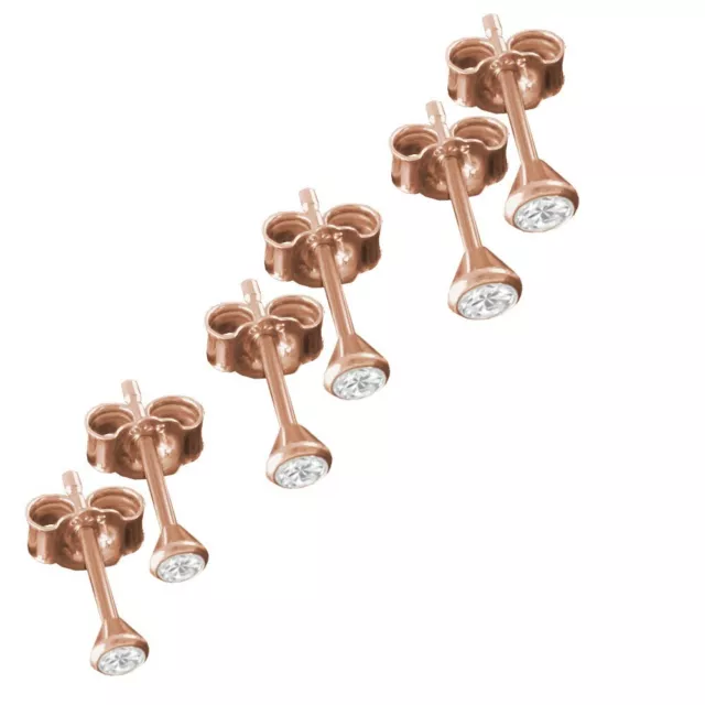 Set 3Paar Ohrstecker echt 925 Silber Rot/Rose-Gold VG Zirkonia 2,5+3+3,5mm