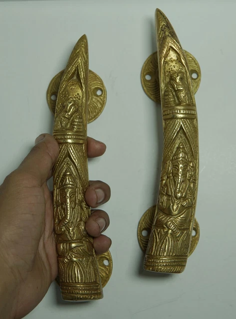 Elephant Tusk Door Handle Brass Lord Ganesha Design Handmade Engraving Pull Knob