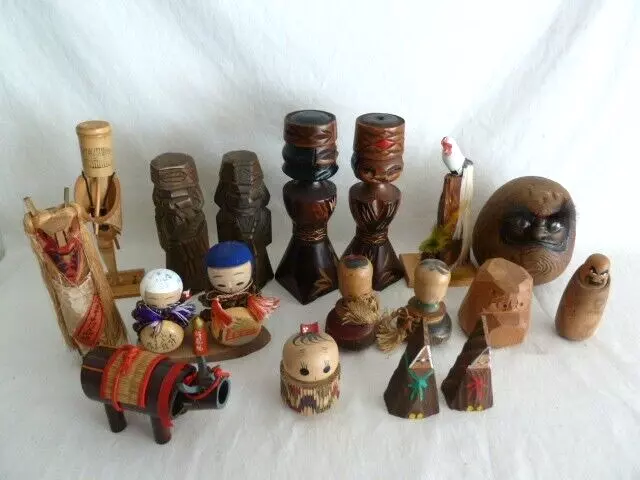 Japanese Wooden Creative Kokeshi & Folk Craft Lot of 13 pcs   (#71801)