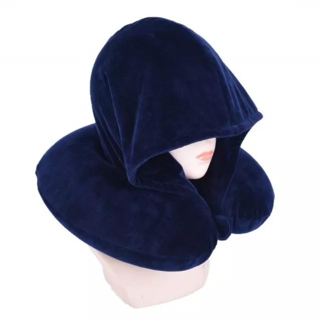 Memory Foam Warm Hoodie U Shaped Travel Pillow Neck Soft Hood Cushion Navy Blue