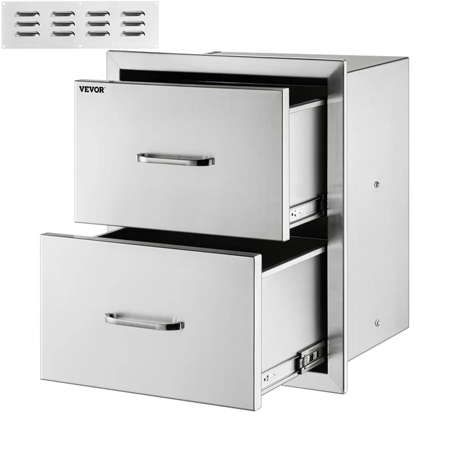 VEVOR 14.38x14in BBQ Double Drawers Outdoor Kitchen Island Storage Cabinet