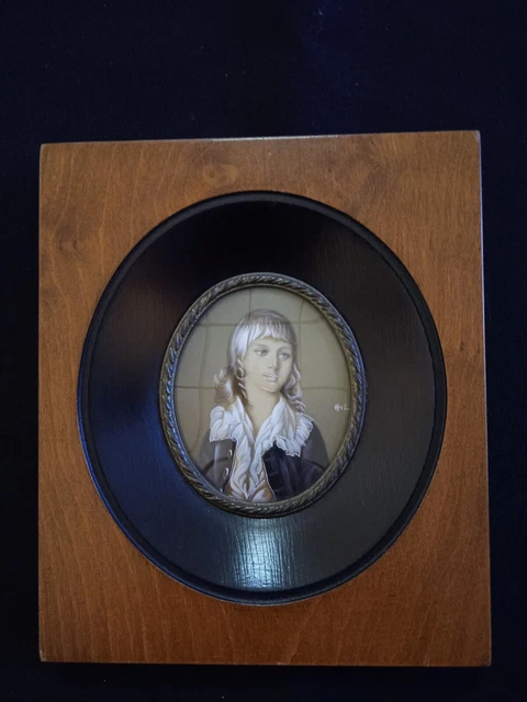 MINIATURE PEINTE PORTRAIT D'ENFANT signé HIL - Adolphe de Cambridge / Peinture