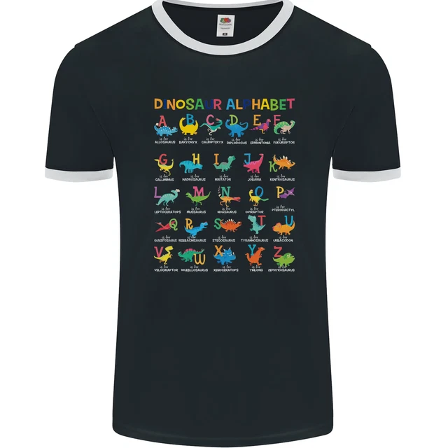 T-shirt ringer da uomo Dinosaur Alphabet T-Rex divertente fotol