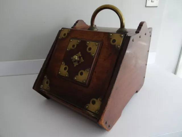 Antique Wooden Coal Bucket/Scuttle Podonium-Brass fittings-Firesides