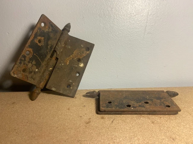 Vintage Antique Pair of 2 Steel Iron Door Gate Hinges Rusty Patina Decorations