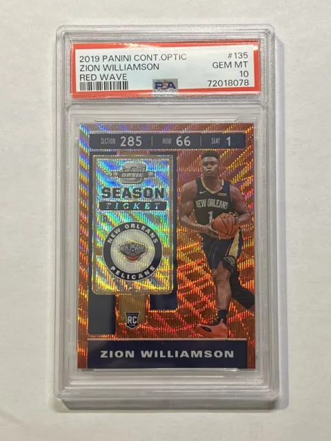 2019-20 Panini Contenders Optic Zion Williamson RC Red Wave Prizm PSA 10 Rookie