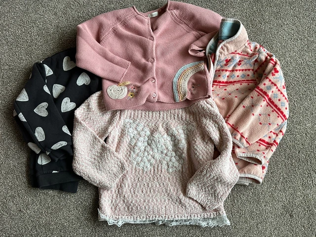 girls jumper cardigan bundle age 3-4 next m&s pink hearts butterfly fleece