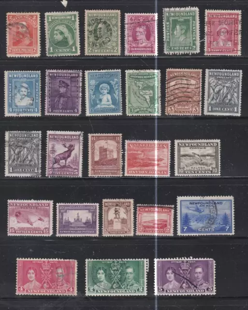 Newfoundland, Various: Unchecked lot of 25 vintage stamps.  Lot F247