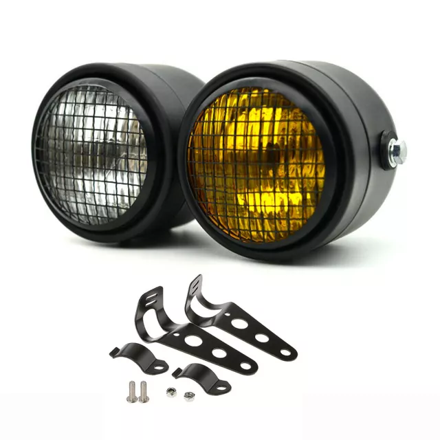 Motorcycle Twin Dominator Headlight Dual Lamp Light Mount Bracket Black / Amber