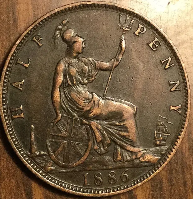 1886 Uk Gb Great Britain Half Penny Coin