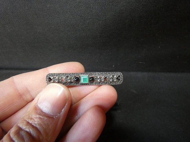 Broche argent massif ancien bijoux en argent et pierre émeraude broche début XX