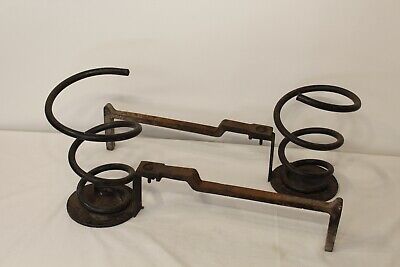 Antique Industrial Coil Spring Fireplace Andirons Pair Architectural Andirons