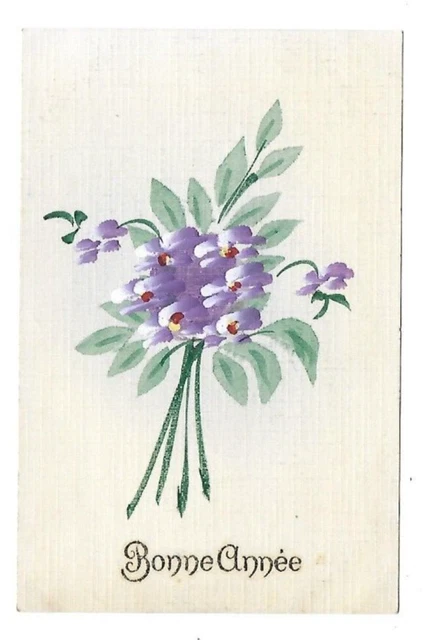 Belle CPA carte postale ancienne  violettes peinte à la main pour la bonne année
