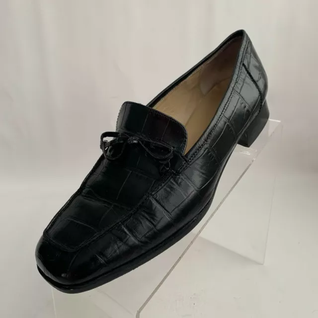 Sesto Meucci Loafers Black Leather Croc Print Round Apron Toe Shoes Size 9M