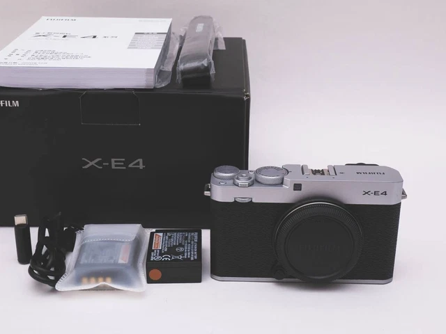 Fujifilm X-E4 Silver Body Only 26.1MP Digital Camera Near MINT Box Charger Cable