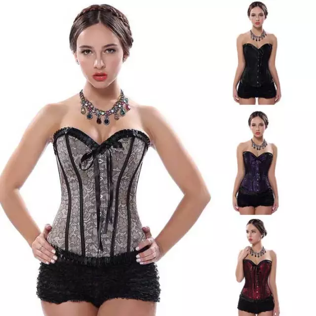 Sexy Burlesque Costume Corset Basque Cincher Lingerie Bustier Brocade Overbust