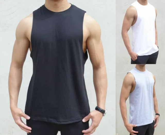 New Mens Plain Muscle Tank Singlet Raw Edge Sleeveless Top Bodybuilding Gym Lift