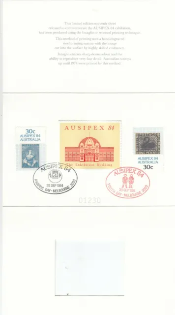 Stamp AUSIPEX Exhibition Buildings 1984 red sample proof replica card Vic & WA
