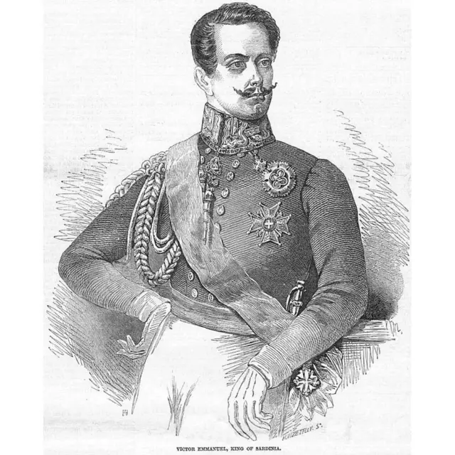 VICTOR EMMANUEL King of SARDINIA - Antique Print 1849