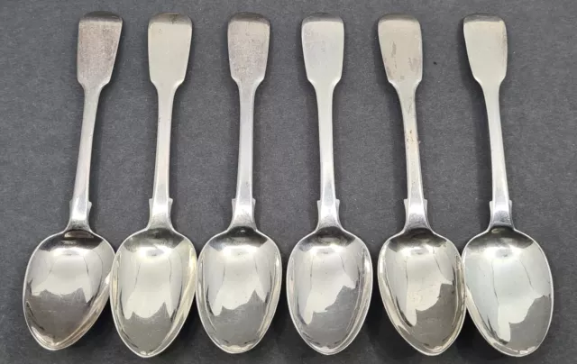 Antique Set Of Six George Iii Silver Fiddle Pattern Tea Spoons London 1834